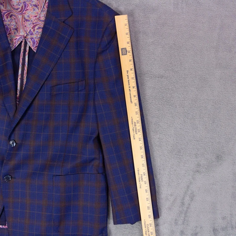 Tiglio Luxe Modern Fit Blazer Mens 52R Blue Plaid Wool Paisley Lining Biella